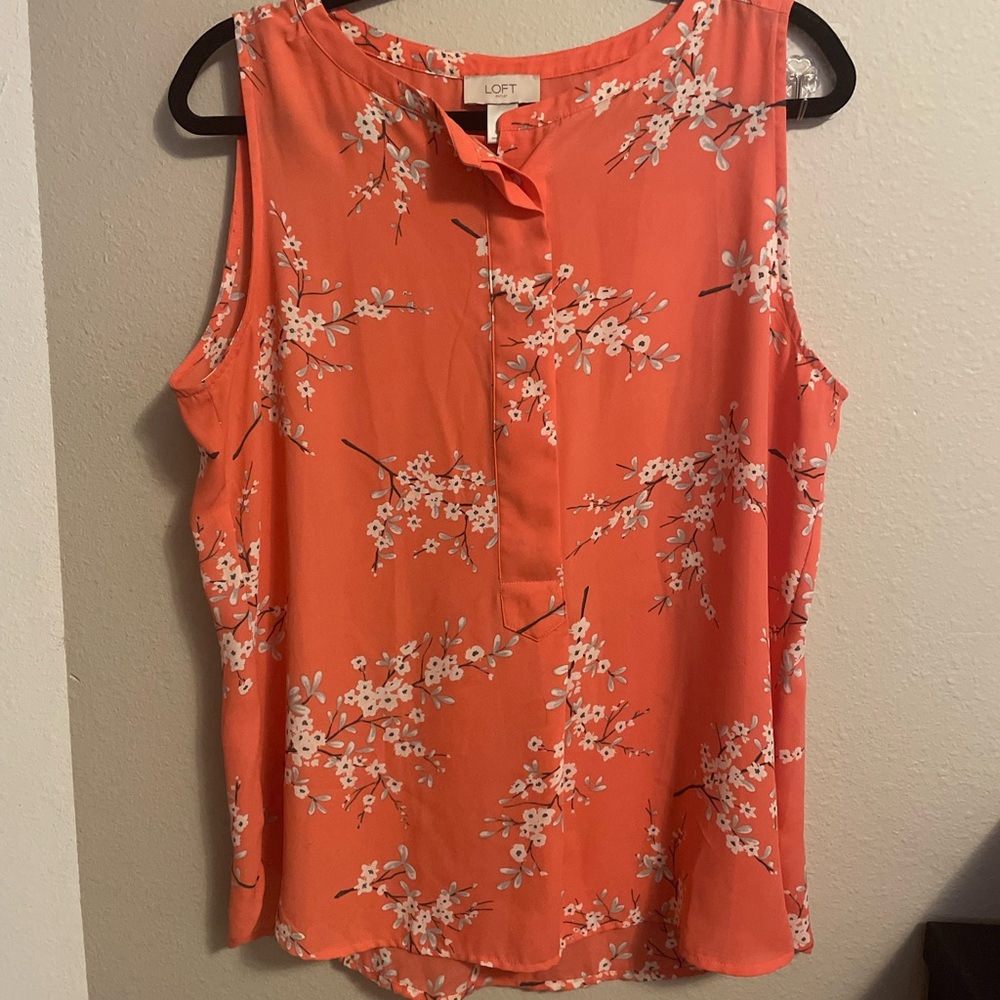 LOFT Coral Floral Sleeveless Blouse